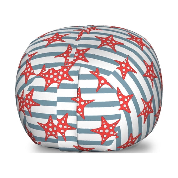 Starfish Storage Toy Bag Chair, Stripes Background with Dotted Seastar Pattern Exotic Subaquatic Animals, Stuffed Animal Organizer Washable Bag, Small Size, Slate Blue Red White, by Ambesonne