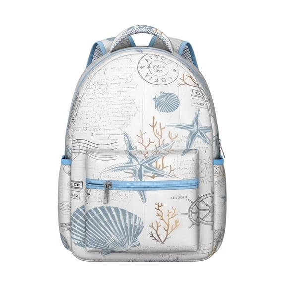 Starfish Student Backpack Waterproof Durable School Bag with Vintage Beach Seashells and Seahorse Print, Adjustable Straps, Breathable Padding, Large Capacity for School and Travel