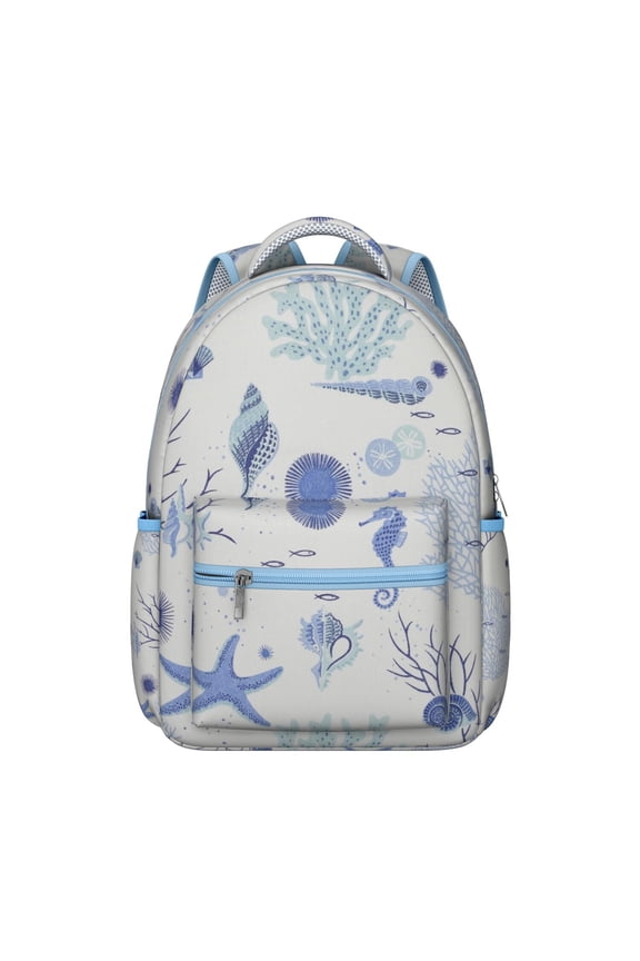 Starfish Student Backpack Waterproof Durable School Bag with Vintage Beach Seashells and Seahorse Print, Adjustable Straps, Breathable Padding, Large Capacity for School and Travel