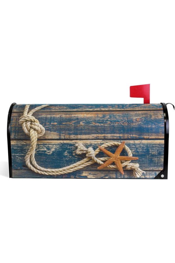 Starfish Summer Mailbox Covers Magnetic Old Wooden Mailbox Cover Large Size 25.5" X 21" Retro Wood Texture Mailbox Wraps Post Letter Box Cover Home Garden Decorations