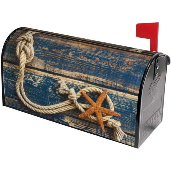 Starfish Summer Old Wooden Mailbox Covers Magnetic Post Box Cover Wraps Large Size 25.5x21 Inches for Garden Yard Decor