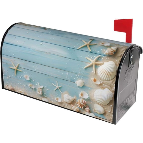 Starfish Summer Old Wooden Mailbox Covers Magnetic Post Box Cover Wraps Standard Size 21x18 Inches for Garden Yard Decor