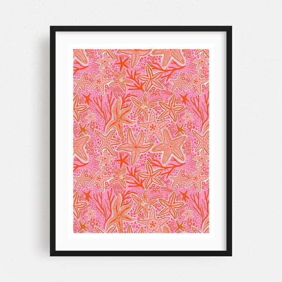 Starfish Symphony - Mixed Media Pattern Marine Life Aquatic Nautical Beach House Tropical Black Framed Wall Art Print 12 x 16 inches