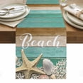 thumbnail image 1 of Starfish Table Runner - 108 Inch Long, Kitchen Dining Table Runner Dresser Scarves, Coastal Coral Ocean Teal Green Brown Wood Grain Farmhouse Decor for Coffee Tables Wedding Party Banquet, 1 of 8