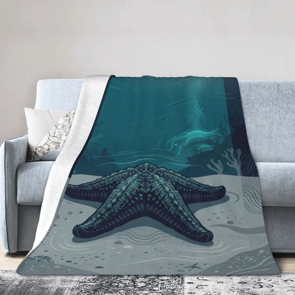 Starfish Throw Blanket, Coastal Beach Nautical Flannel Blanket, Lightweight Soft Cozy Throw Blanket for Bedroom, Couch, Sofa, Bed Decor 50x40