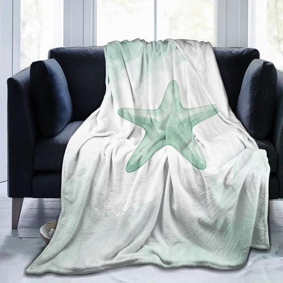 Starfish Throw Blanket, Coastal Beachy Nautical Lightweight Flannel Bed Blanket, Soft Cozy Blanket for Bedroom Decor, Couch, Sofa, Home 50x40