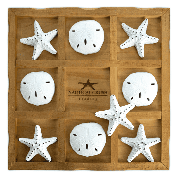 Starfish Tic Tac Toe Game 9x9" Beach Tic Tac Toe Game Coastal Beach House Coffee Table Game Board Decor