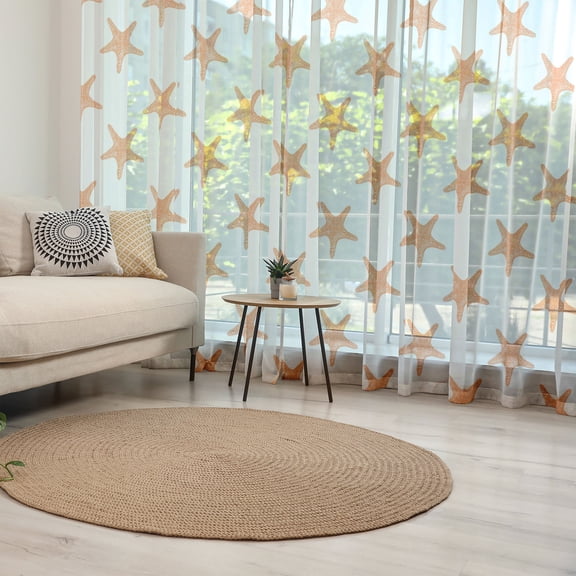 Starfish Tulle Curtains with Rod Pocket, Graphic Illustration of Summer Season Inspired Aquatic Animals Tropical Climate, Sheer Drape for Wedding Party 2 Panels, 7 Sizes, Orange White, by Ambesonne