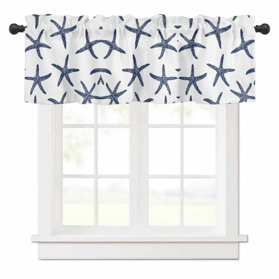 Starfish Valances for Windows Ocean Rod Pocket Curtain Valance Window Treatment Short Curtains for Kitchen Living Room, 42"x18"