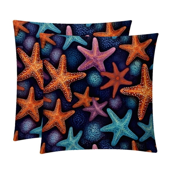Starfish Velvet Throw Pillow Covers Set of 2 - 16x16, 18x18, 20x20 Inches - Unique Patterns for Bed, Chair for Various Occasions