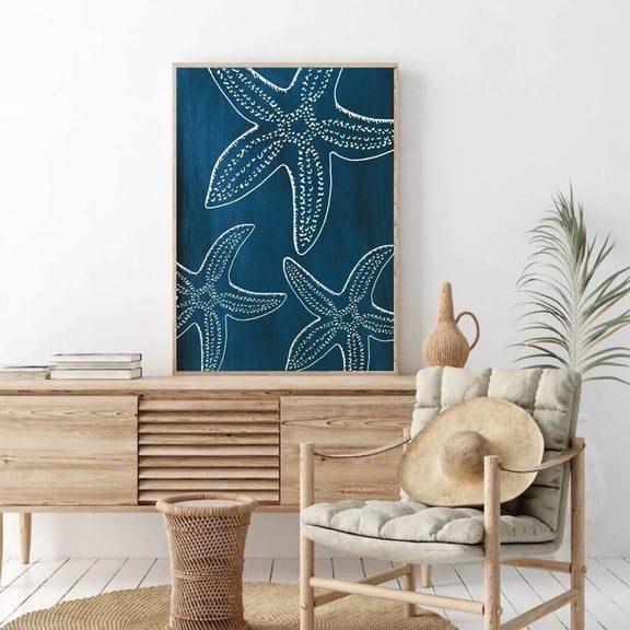 Starfish Wall Art, Boho Beach Decor, Modern Beach Art, Navy Blue Prints, Coastal Beach House, Beach , Ocean art, Poster Decor, Size 12x18 UNFFRAMED F03.1.8l237