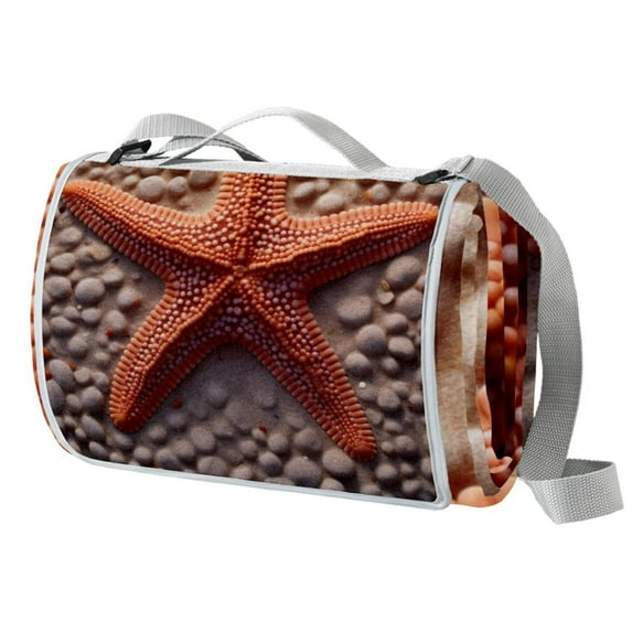 Starfish Waterproof Canvas Picnic Blanket Outdoor Mat for Beach, Camping, Hiking - Large Foldable Portable Mat with Handle and Waterproof Backing - 200cm x 150cm