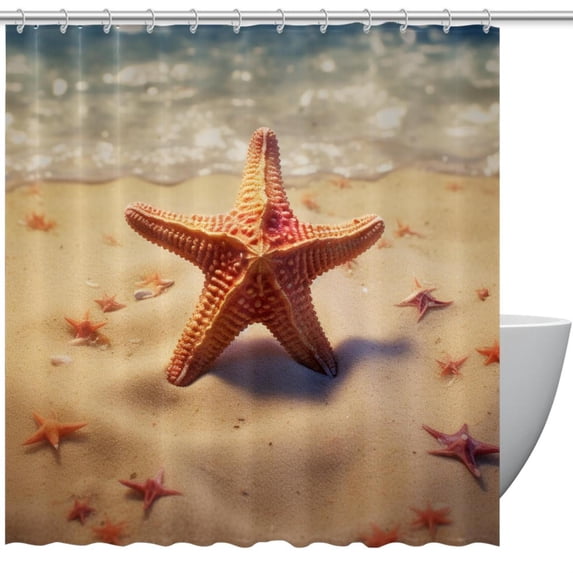 Starfish Waterproof Printed Bathroom Curtain Set with Hooks - Shower Curtain Sets for Bathroom Decoration