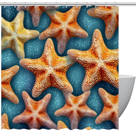 Starfish Waterproof Shower Curtain Set with Hooks, Printed Bathroom Decoration - Curtain Sets for Bathroom Curtains