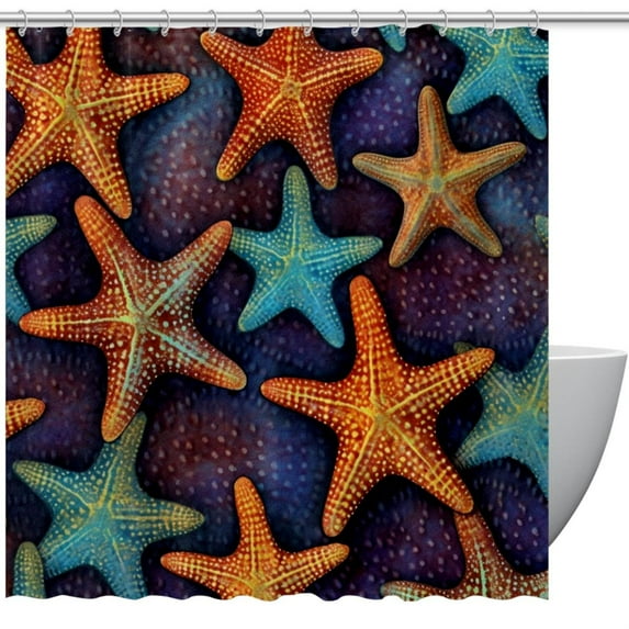 Starfish Waterproof Shower Curtain with Hook, Printed Design, Bathroom Decoration - Shower Curtain Sets