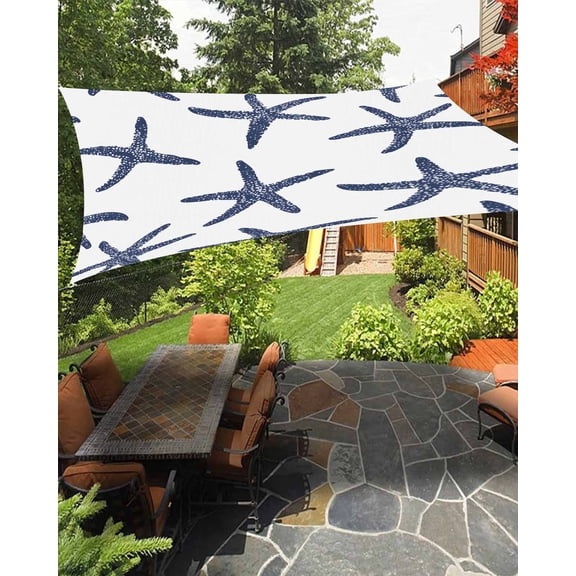 Starfish Waterproof Sun Shade Sail Ocean Coastal Blue Outdoor Patio Sun Shades Canopy UV Block Waterproof Sunshade for Garden Backyard Deck Pergola 6.5x10 Ft