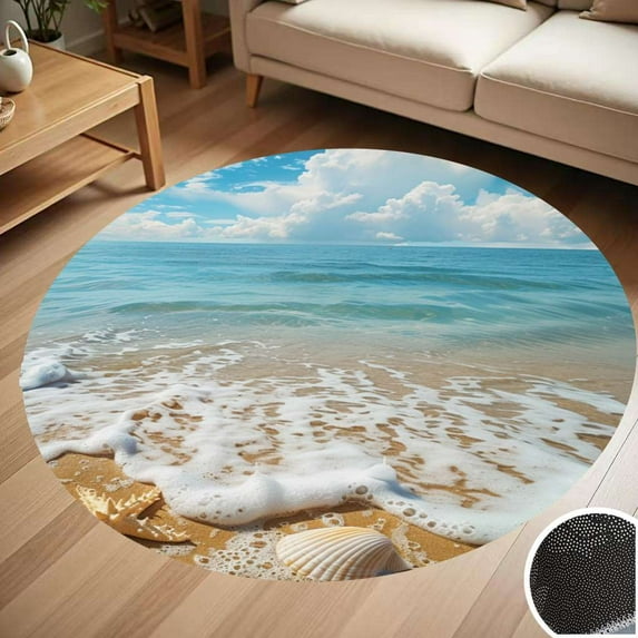 Starfish Waves Beach Round Carpet Living Room Bedroom Home Decoration Coffee Table Mat Lounge Rug Chair Mats