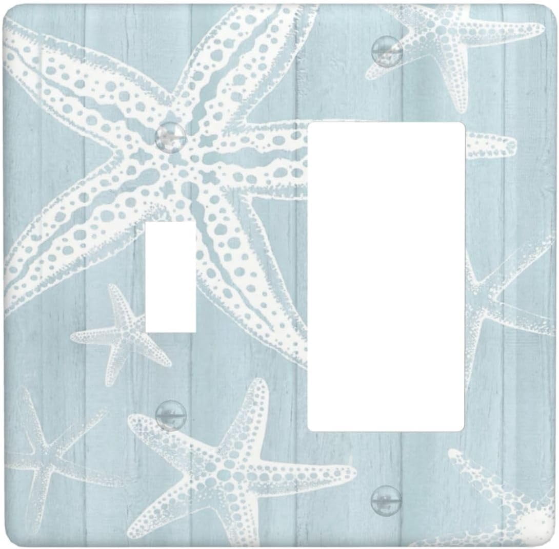 Starfish Wood Grain Coastal Light Switch Cover, 2 Gang 1 Toggle Rocker ...