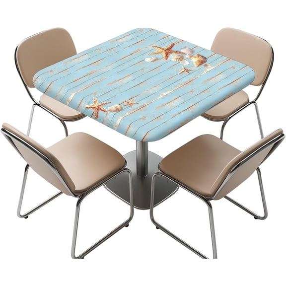 Starfish Wood Grain Square Fitted Tablecloth 34 x 34 Inch Wipeable Card Table Cover with Elastic Edge for Indoor Kitchen Dining and Outdoor Patio Square Table Cloths