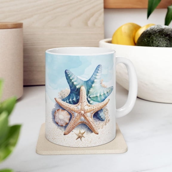 Starfish and Coffee Beach-Themed Ceramic Mug, Coastal Coffee Cup, Ocean Dr, Gif Beach Lovers, Summer Vibes, Sea Mug.