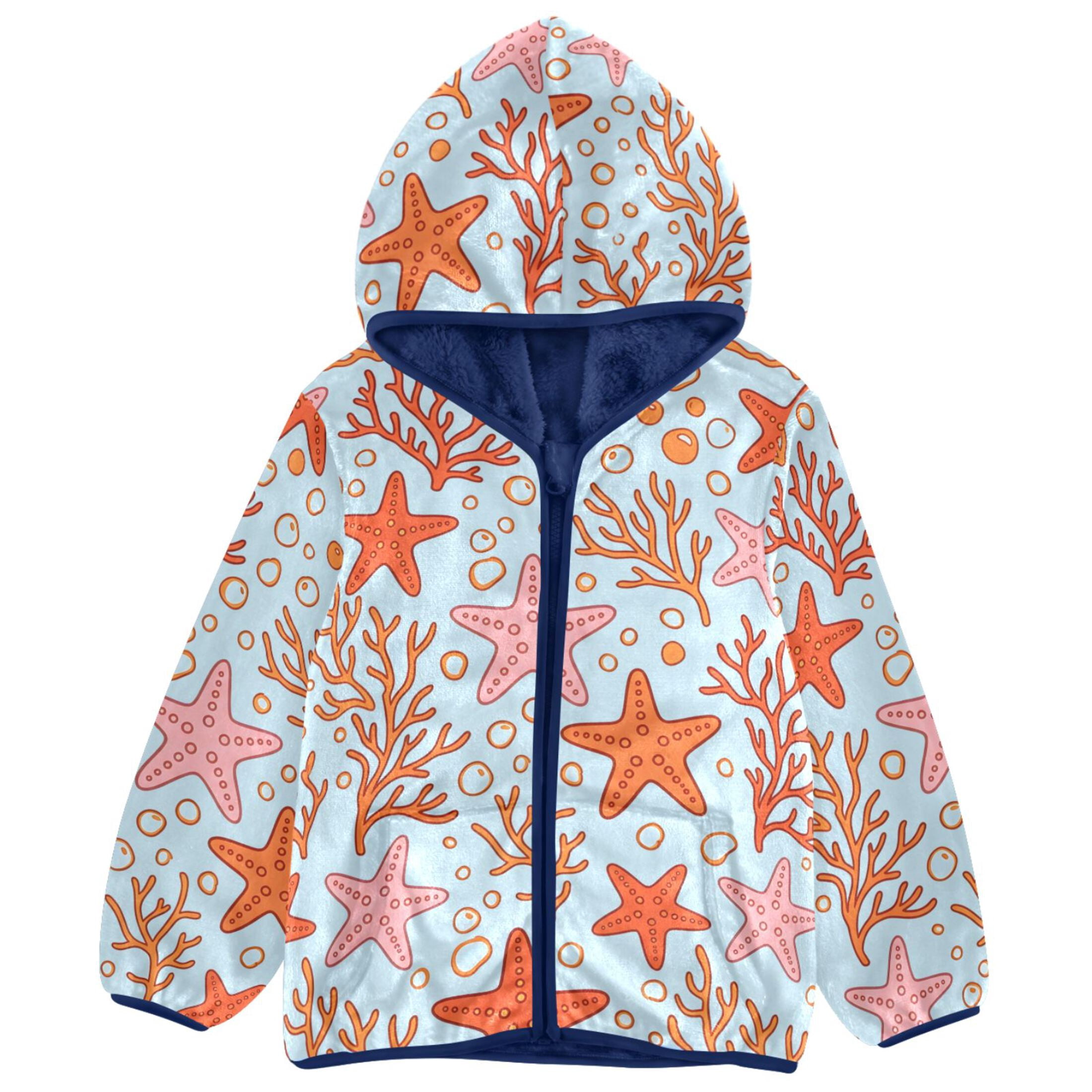 Kids Racing Jacket Starfish and Corals Kids Fleece Hood Jacket Fuzzy Outerwear 5T ...