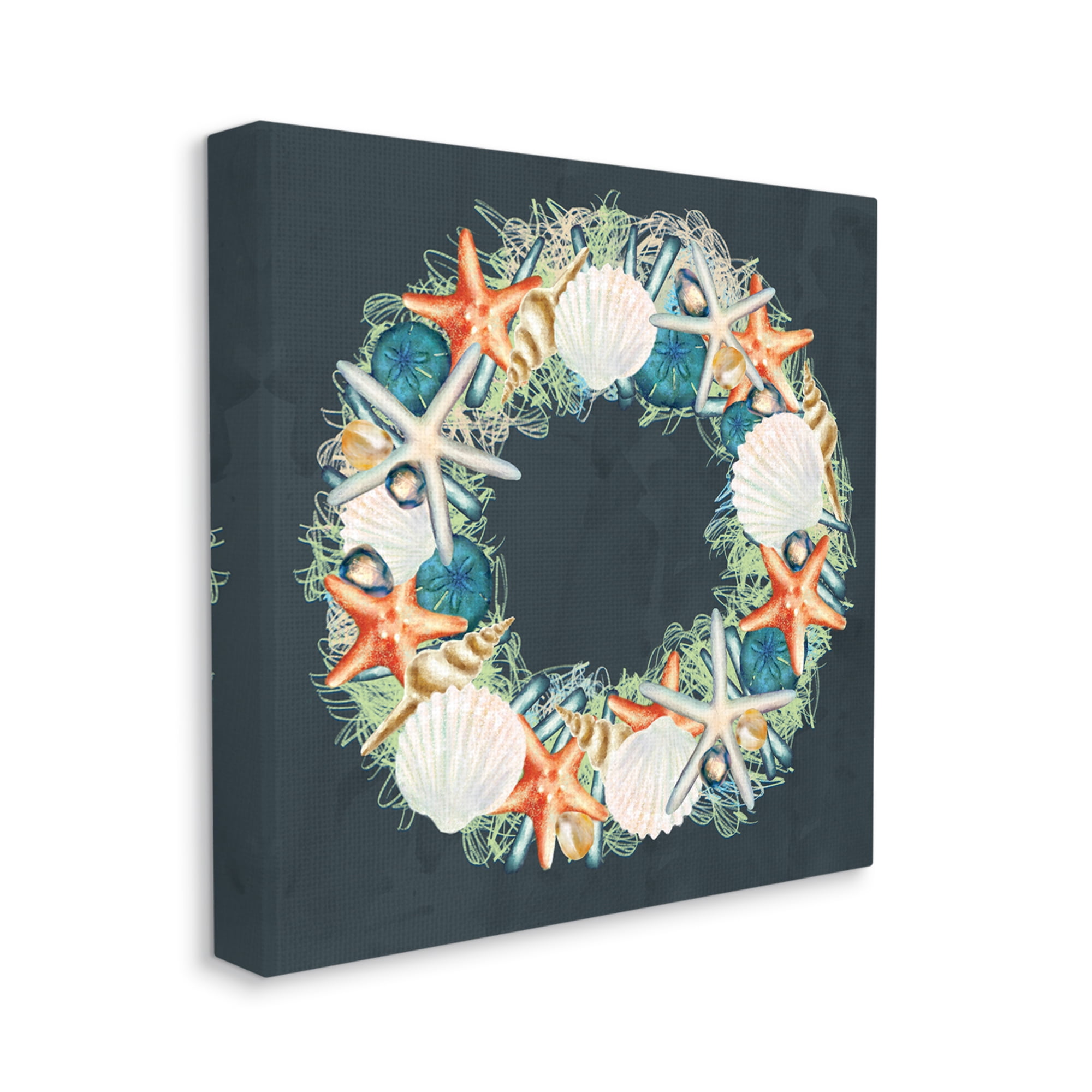 Starfish and Nautical Sea Shell Wreath Animals & Insects Gallery-Wrapped Canvas Print Wall Art, 17x17