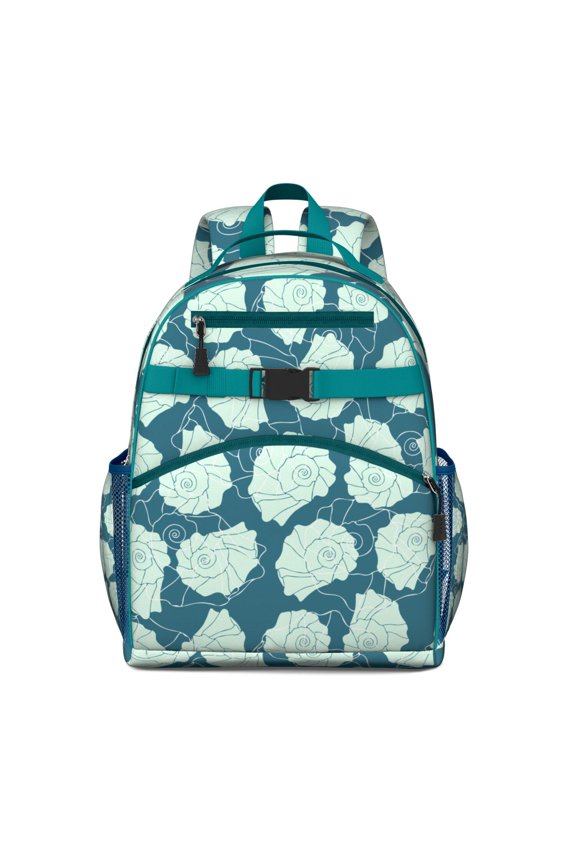 Starfish and Seashell Beach Students Backpack with Nautical Shell, Tropical Marine Life, Sea Coral, Fish and Cute Spiral Seashell Design
