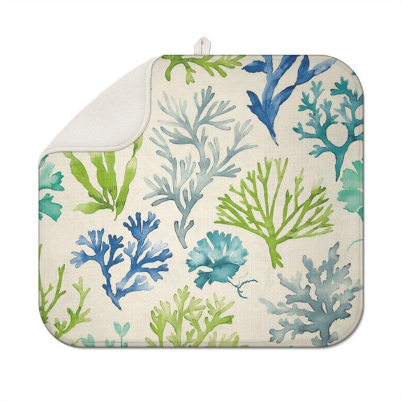Starfish and Seashell Kitchen Drying Pad - Quick Dry Heat Resistant Foldable Mat for Dishes and Pots