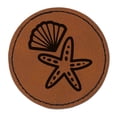 thumbnail image 1 of Starfish and Shell Beach Tropical Doodle 2.5" Faux Leather Round Engraved Iron-On Patch - Brown, 1 of 6