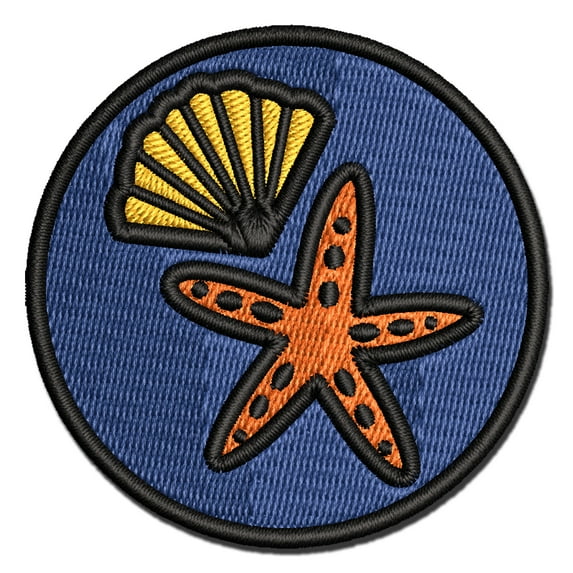Starfish and Shell Beach Tropical Doodle Applique Multi-Color Embroidered Hook & Loop Patch - 3.5 Inch Large