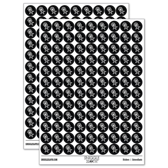 Starfish and Shell Beach Tropical Doodle 200+ Round Stickers - Black - Gloss Finish - 0.50" Size