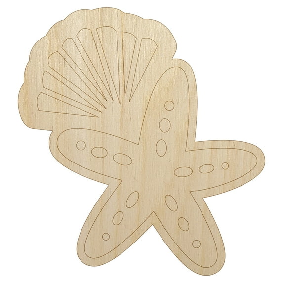 Starfish and Shell Beach Tropical Doodle Wood Shape Unfinished Piece Cutout Craft DIY Projects - 6.25 Inch Size - 1/8 Inch Thick