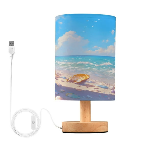 Starfish and Shells Beach Bedside Table Lamp Desk Warm Lights with USB Charging Port Cylinder LED Lamps for Bedroom Living Room Office