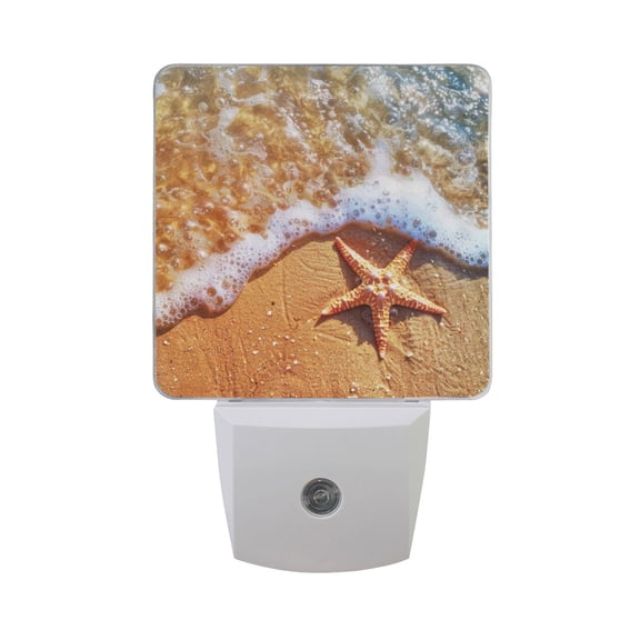 Starfish on Beach Night Light 2 Pack LED Nightlight Plug into Wall Dusk to Dawn Sensor Soft White
