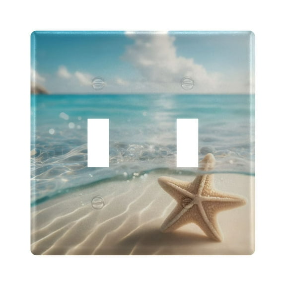 Starfish on Sand Beach Light Switch Plate Covers 2 Gang Wall Plate Plastics Outlet Covers for Kitchen Home Office Decor