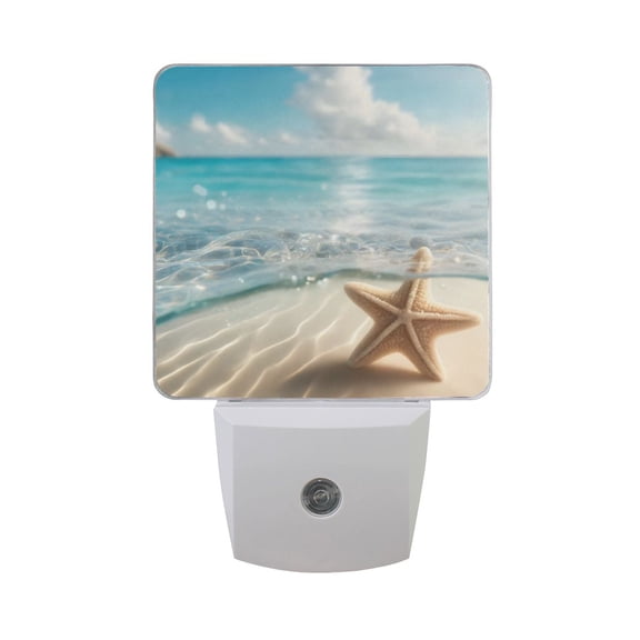 Starfish on Sand Beach Night Light 2 Pack LED Nightlight Plug into Wall Dusk to Dawn Sensor Soft White