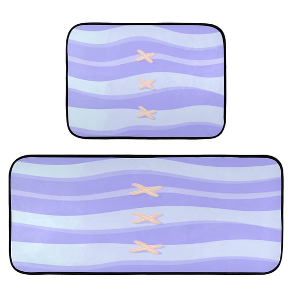 Starfish on Waves 2-Piece Kitchen Carpet Mat Set, Non-Slip Memory Foam, Soft for Kitchen and Living Room Use