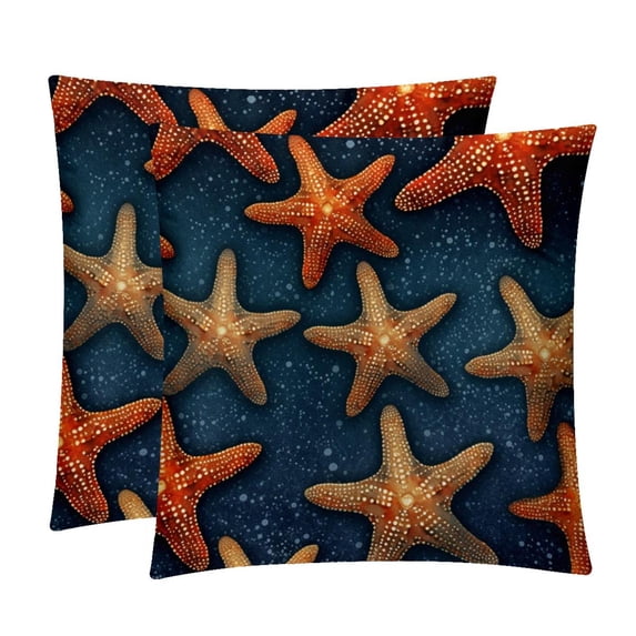 Starfish with Unique Patterns Covers - Set of 2 Throw Pillows for Home Decor - Available in 16x16, 18x18, 20x20 Inches for Various Occasions