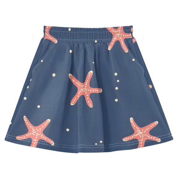 Starfishdots Pattern Cotton Skirt Built-in Liner Elastic A-Line Flared Skirt with Pockets