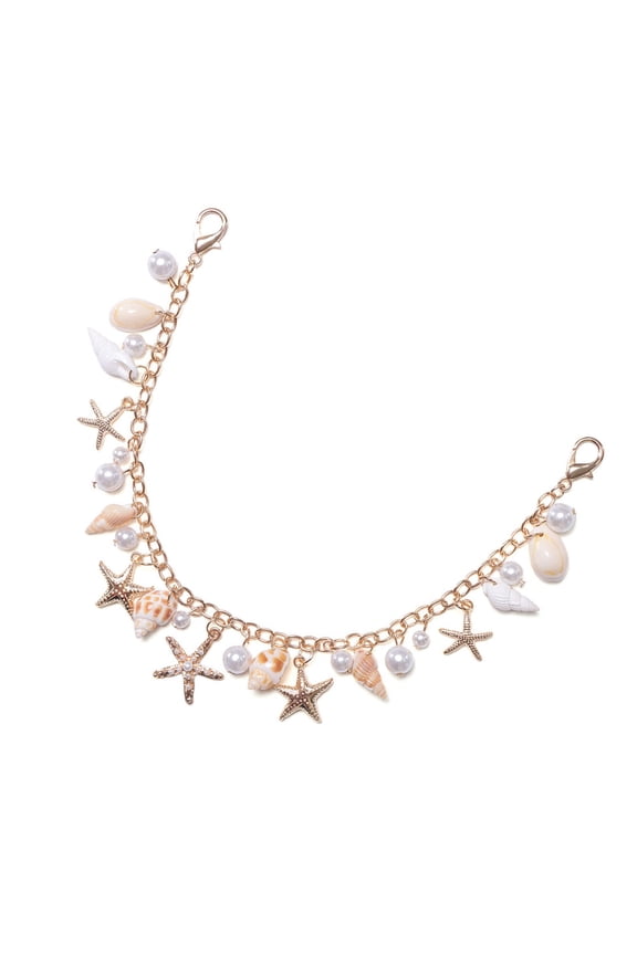 Starfishes And Seashells Alloy Keychain Bag Charm with Imitation Pearls For Handbag Decoration Gift For Beach Lovers