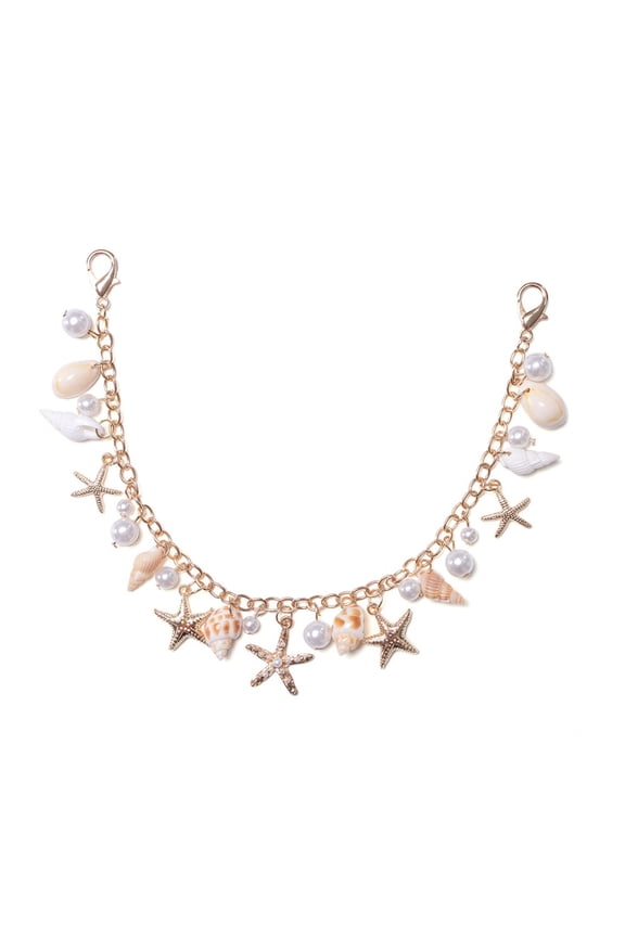 Starfishes And Seashells Alloy Keychain Bag Charm with Imitation Pearls For Handbag Decoration Gift For Beach Lovers