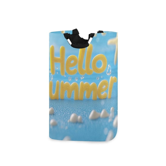 Starfishes Shells Hello Summer Laundry Basket with Handles Foldable Laundry Hamper Freestanding Washing Bin 50L