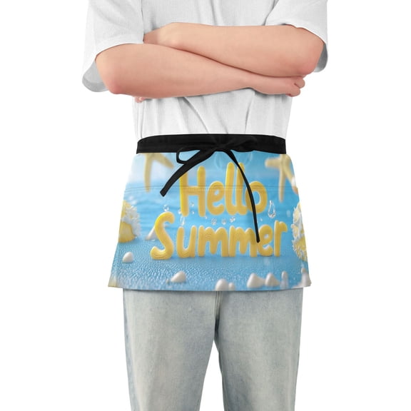Starfishes Shells Hello Summer Short Server Apron with 3 Pockets for Unisex Chef Gardening