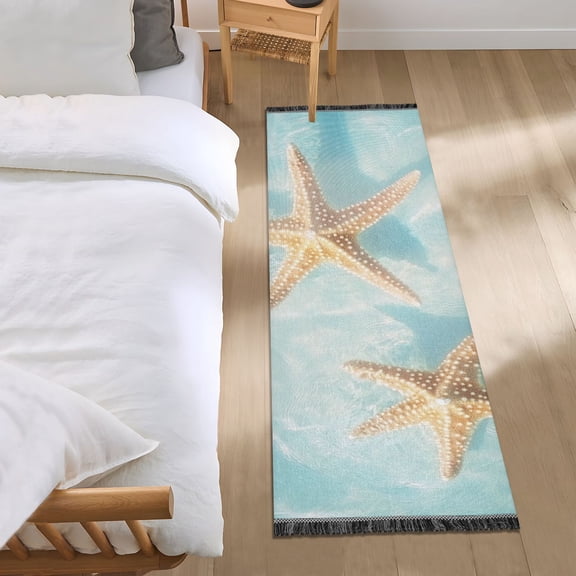 Starfishes in Water Bedside Runner Rug 2'x 6' Non Slip Carpet Floor Mat Area Rug