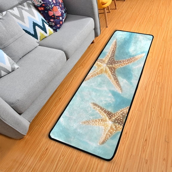 Starfishes in Water Long Floor Mat Runner Rug Area Mat Noise Reduction Water Absorbent Non-Slip 72" x 24"