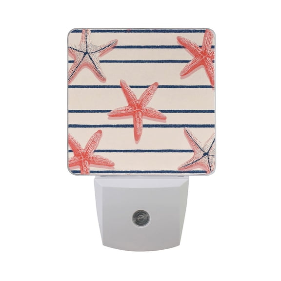 Starfishes with Blue Stripes Retro Style LED Night Light Sensor Lamp Plug-in Adjustable Brightness 2 Pack