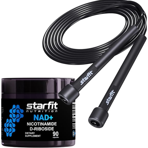 Starfit: Nicotinamide Riboside NAD+ Supplement & Adjustable Lightweight Jump Rope - Support for Focus, Energy, Metabolism, Fitness, and Cardio Training