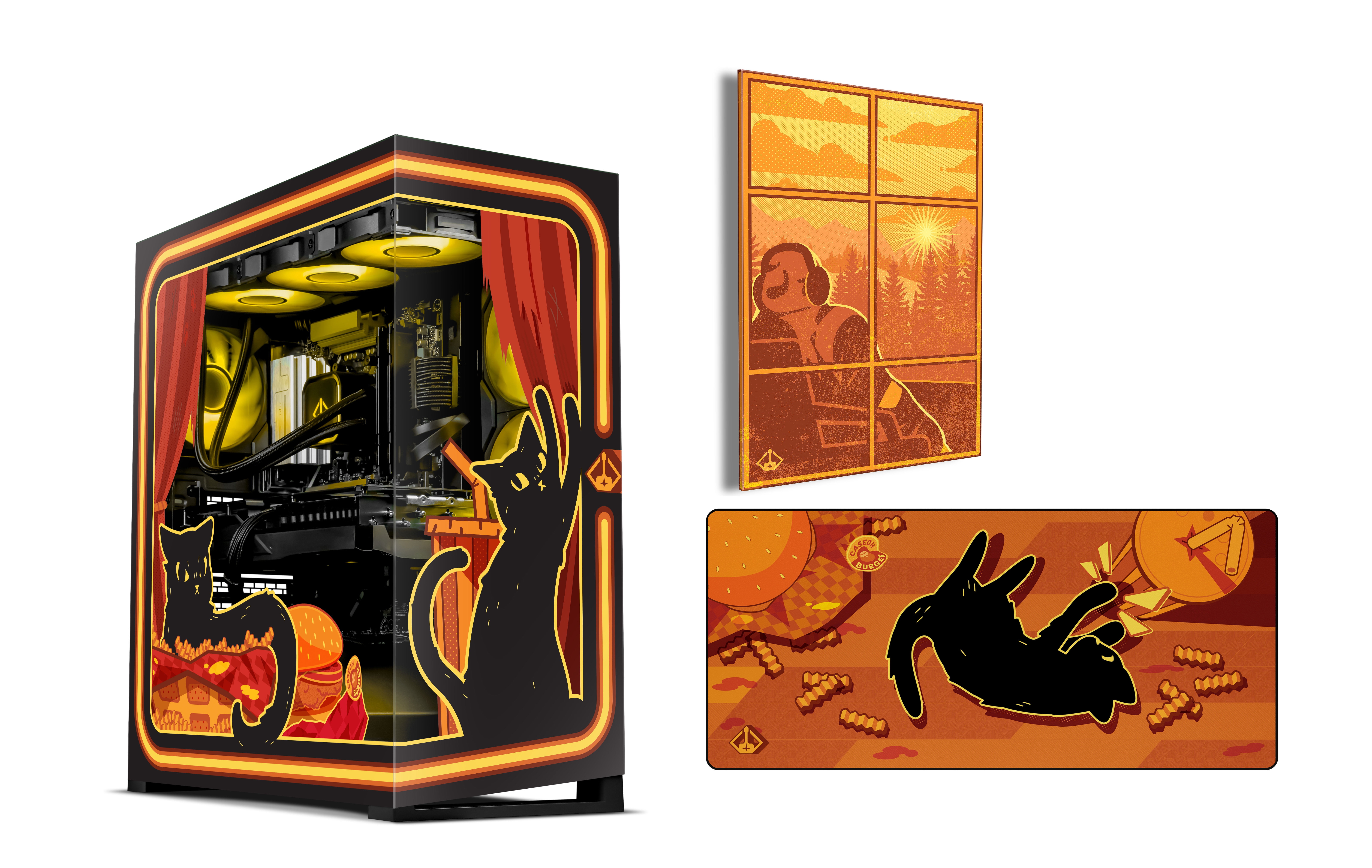 Starforge Wanderer Pro Kitty Print KP01 Gaming Desktop PC, AMD R7-7800X3D, AMD Radeon RX 9070XT 16G, 2TB Gen 4 NVMe, 32GB DDR5 RAM 6000, Win 11 Home