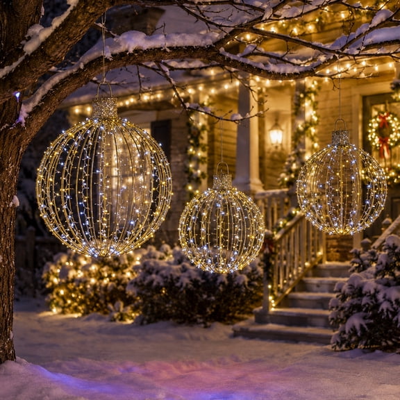 Starfree 24-inch Light Balls Lighted Christmas Yard Decor 3-Piece Christmas Hanging Ornaments LED Twinkling Tree Lights for Patio & Lawn