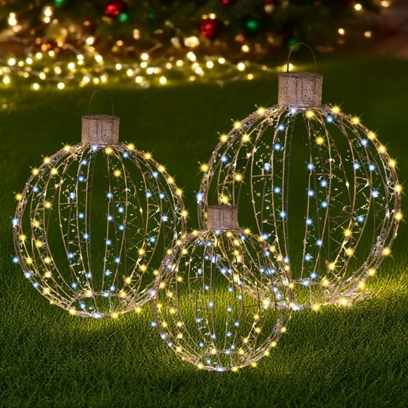 Starfree 24“ Light Balls Lighted Christmas Yard Decor 3PCS Christmas Hanging Ornaments LED Set for Yard Festive Holiday Tree Lights Patio